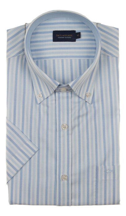 Paul & Shark Cotton Summer Oxford Multitone Stripe Shirt Wit - Licht Blauw