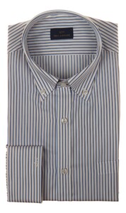Paul & Shark Cotton Twill 2-Tone Stripe Shirt Blauw-Zand