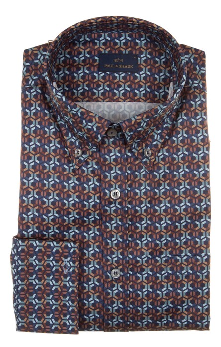 Paul & Shark Cotton Twill Geometric Shirt Beige-Brown