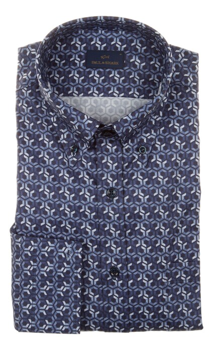 Paul & Shark Cotton Twill Geometric Shirt Navy-Blue