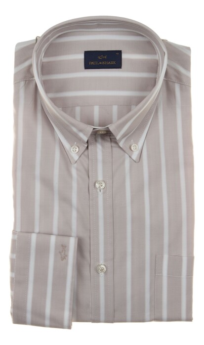 Paul & Shark Cotton Twill Stripe Shirt Beige-White