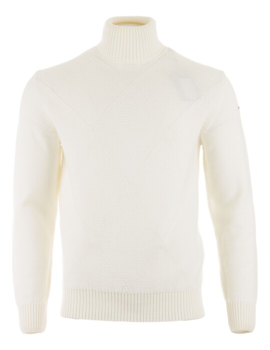 Paul & Shark Diamond Pattern Turtleneck Trui Off White