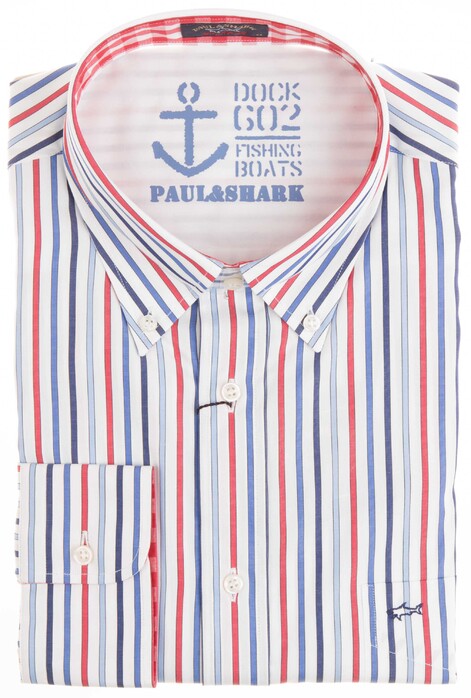 Paul & Shark Dock GO2 Fishing Boats Stripe Overhemd Blauw-Rood