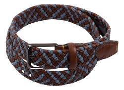 Paul & Shark Leather Trimmed Woven Belt Riem Licht Blauw - Bordeaux