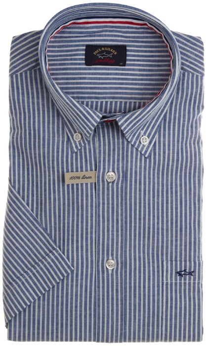 Paul & Shark Linen Stripe Shirt Mid Blue