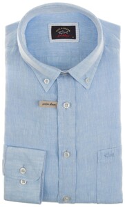 Paul & Shark Luxury Linen Lines Shirt Light Blue