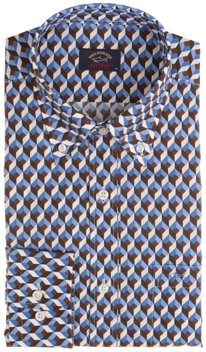 Paul & Shark Retro Cubes Shirt Blue-Brown