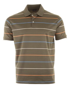 Paul & Shark Shark Tag Double Mercerised Jersey Stripe Poloshirt Dark Khaki