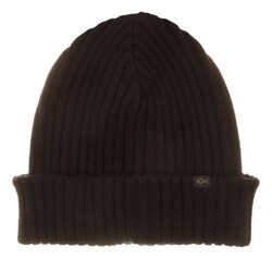 Paul & Shark Shark Tag Soft Cool Touch Wool Beanie Muts Zwart