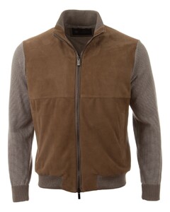 Paul & Shark Silk-Cotton Knit Hybrid with full Aqualeather Front Cardigan Taupe Gray