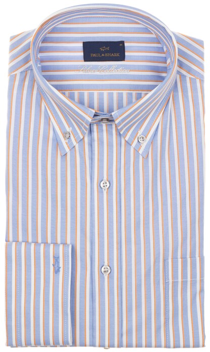 Paul & Shark Silver Collection Doppia Stripe Shirt Blue-Orange