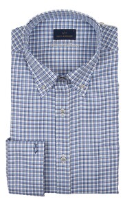 Paul & Shark Silver Cotton Satin Check Overhemd Blauw