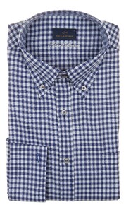 Paul & Shark Silver Cotton Satin Check Shirt Blue