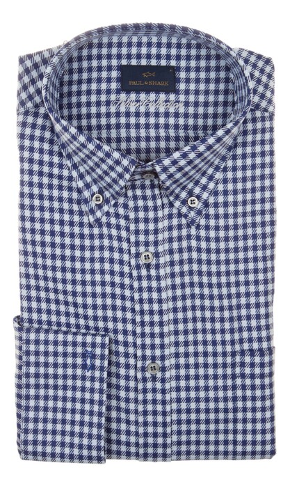 Paul & Shark Silver Cotton Satin Check Shirt Blue