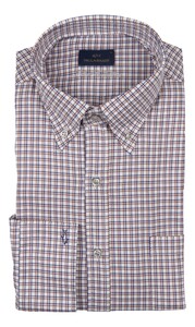 Paul & Shark Silver Cotton Satin Check Shirt Brown