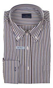 Paul & Shark Soft Touch Cotton Poplin 2 Tone Stripe Overhemd Blauw-Bruin