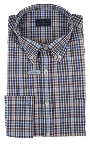 Paul & Shark Soft Touch Cotton Poplin Check Shirt Blauw-Zand