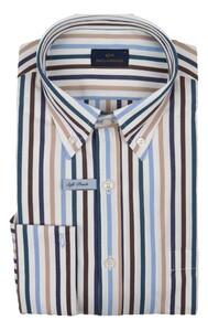 Paul & Shark Soft Touch Cotton Poplin Multicolor Stripe Overhemd Blauw-Zand