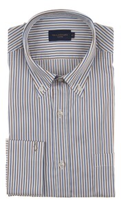 Paul & Shark Supima Cotton Stipe Shirt White-Blue-Brown
