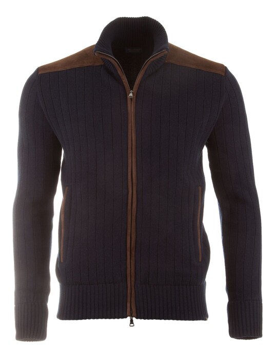 Paul & Shark Wool & Cashmere Ribbed Full Zip Vest Navy