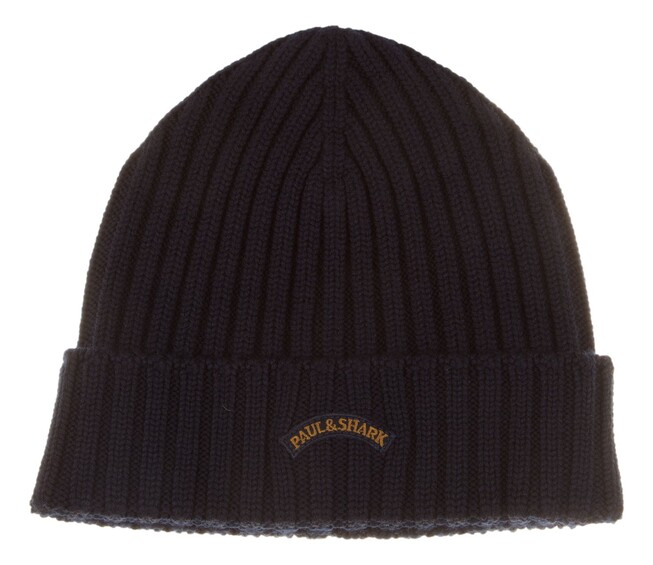 Paul & Shark Wool Moon Badge Beanie Muts Navy