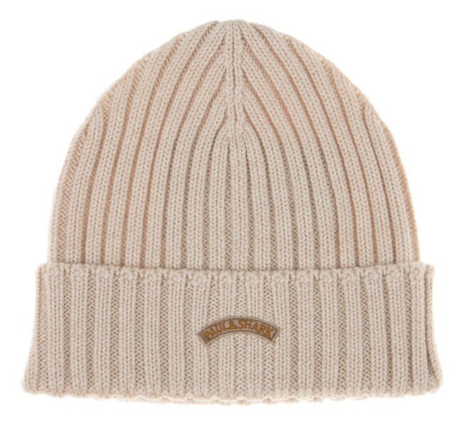 Paul & Shark Wool Moon Badge Beanie Muts Off White