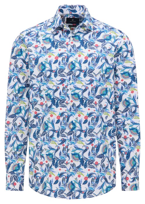Pierre Cardin Bold Fantasy Paisley Floral Pattern Shirt Blue-White