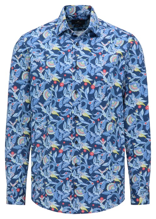 Pierre Cardin Bold Fantasy Paisley Floral Pattern Shirt Dark Blue-Blue