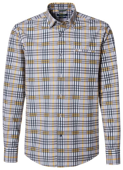 Pierre Cardin Button Under Check Shirt Navy-Yellow