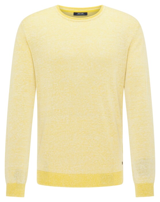Pierre Cardin Cotton Linen Mix Faux Uni Round Neck Pullover Flash Yellow