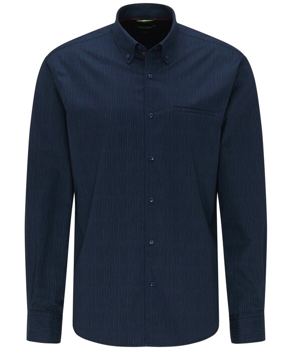 Pierre Cardin Fine Stripe Button Down Denim Academy Overhemd Donker Blauw