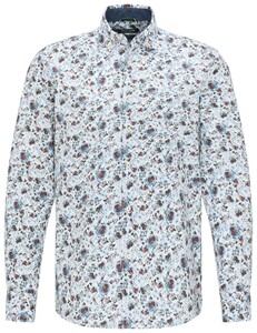Pierre Cardin Floral Fantasy Denim Academy Button Down Overhemd Wit-Rood-Blauw