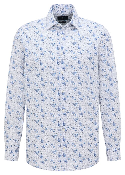 Pierre Cardin Kent Fine Floral Fantasy Shirt White-Blue