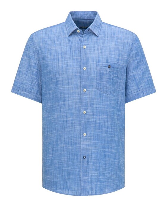 Pierre Cardin Linnen Look Katoen Button Under Airtouch Overhemd Midden Blauw