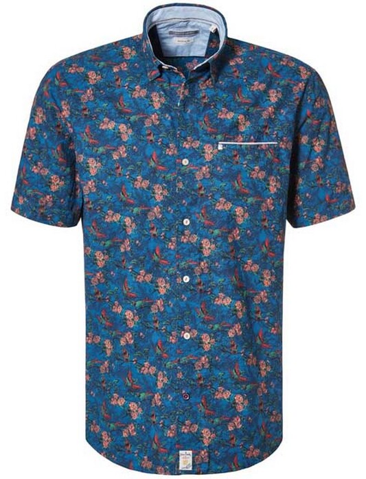Pierre Cardin Short Sleeve Fantasy Overhemd Midden Blauw