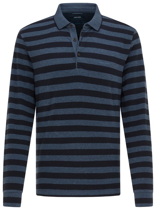 Pierre Cardin Striped Polo Long Sleeve Poloshirt Dark Evening Blue