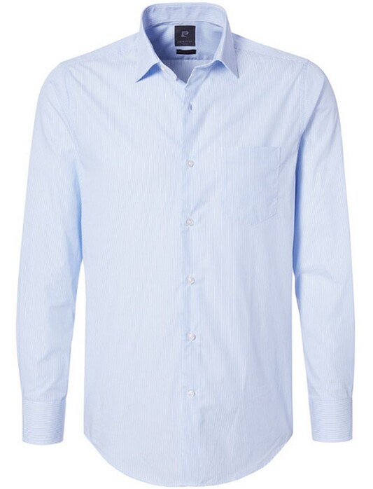 Pierre Cardin Striped Poplin Kent Shirt Licht Blue Melange