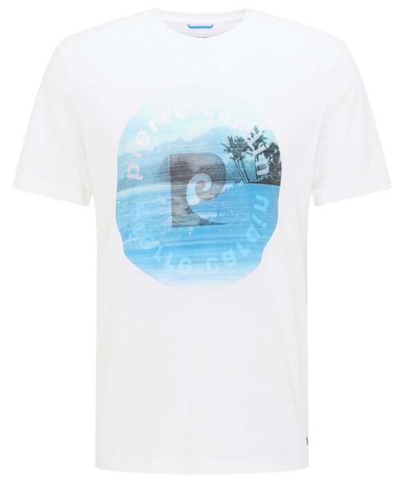 Pierre Cardin T-Shirt Logo Wit-Blauw