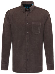 Pierre Cardin Uni Corduroy Button Down Shirt Dark Brown Melange