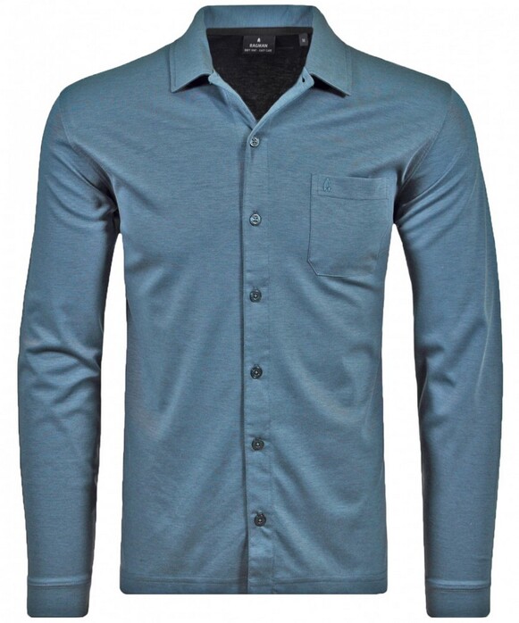 Ragman Button Through Soft Knit Long Sleeve Polohemd Bonnie Blue