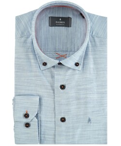 Ragman Cotton Stripe Authentic Overhemd Midden Blauw