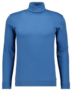 Ragman Fine Cotton Jersey Rollneck Shirt Long Sleeve Bottom Rib T-Shirt Blue