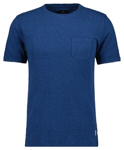 Ragman Fine Stripe Cotton Linnen With Chest Pocket T-Shirt Night Blue