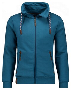 Ragman High Neck Drawstring Sweat Cardigan Zip Dark Bluegreen