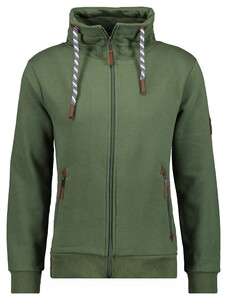 Ragman High Neck Drawstring Sweat Cardigan Zip Dark Green