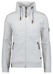 Ragman High Neck Drawstring Sweat Cardigan Zip Grey Melange