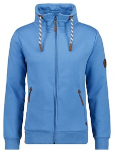 Ragman High Neck Drawstring Sweat Cardigan Zip Pigeon Blue