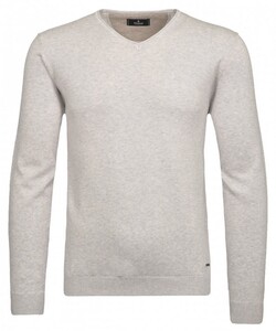 Ragman Knit Pullover V-Neck Ricecorn Look Trui Licht Grijs