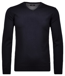 Ragman Knitted Merino Wool V-Neck Trui Donker Blauw