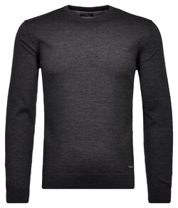 Ragman Knitted Round Neck Solid Color Merino Wool Trui Antraciet